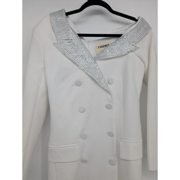 NWD L'Agence Dorothea Embellished Asymmetric Blazer Mini Dress Sz S White #4E502 - Picture 5 of 13